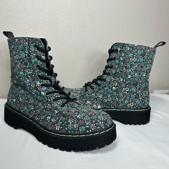 Sincerely Jules Harley Chunky Floral Lace-Up Canvas Combat Chic Boot 7.5 - Picture 2 of 16